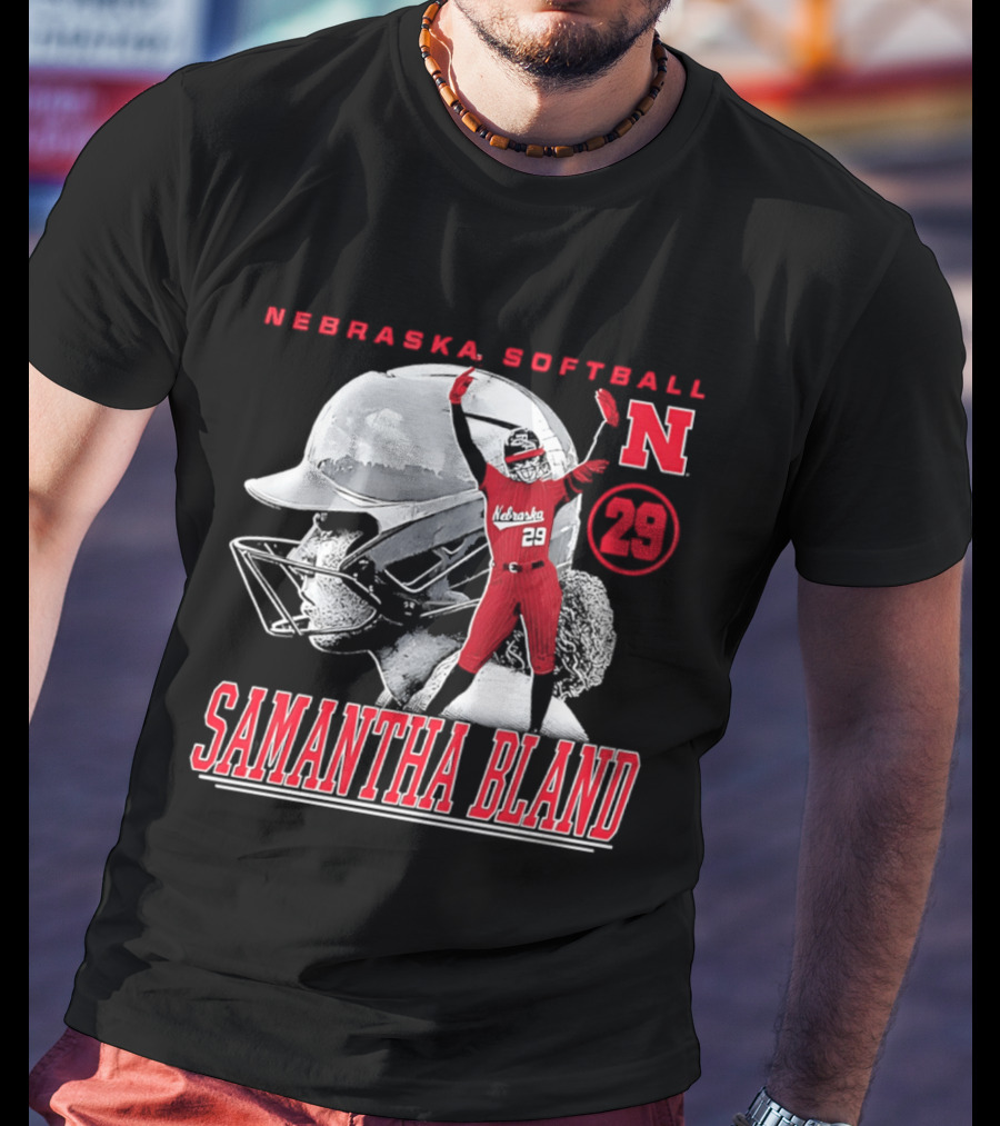 Nebraska Softball Samantha Bland Number 29 Player Iconic N T-Shirt