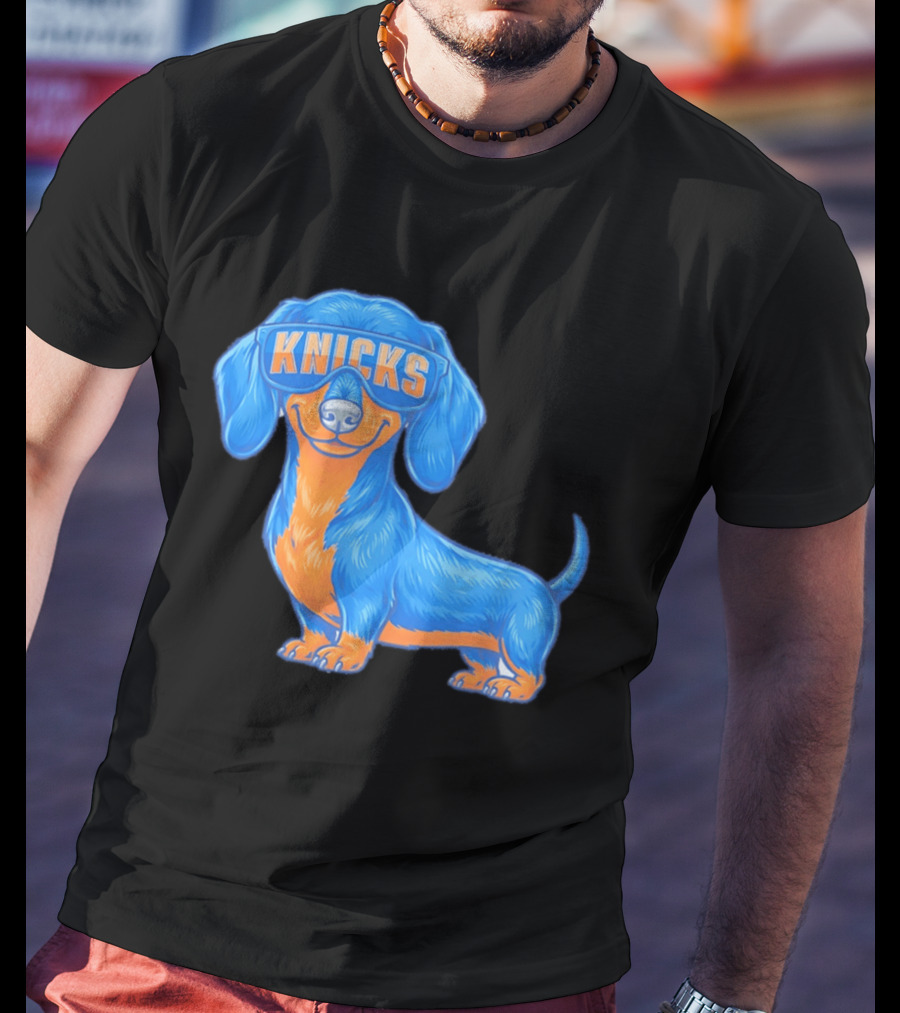 Knicks Dachshund Dog Cartoon Glasses T-Shirt