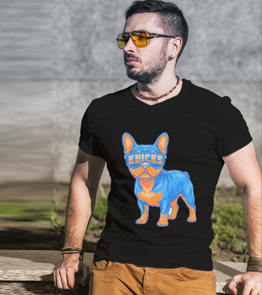 New York Knicks Bulldog Wearing Sunglasses T-Shirt