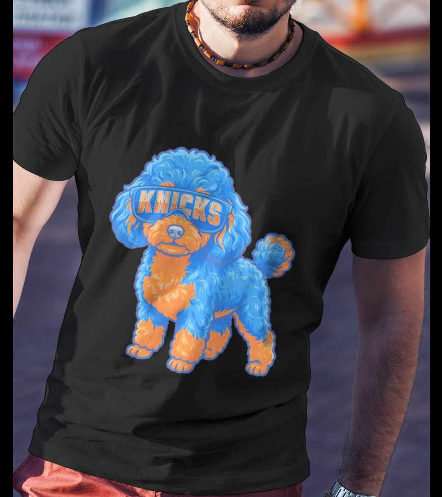 New York Knicks Teacup Poodle Cartoon Glasses T-Shirt