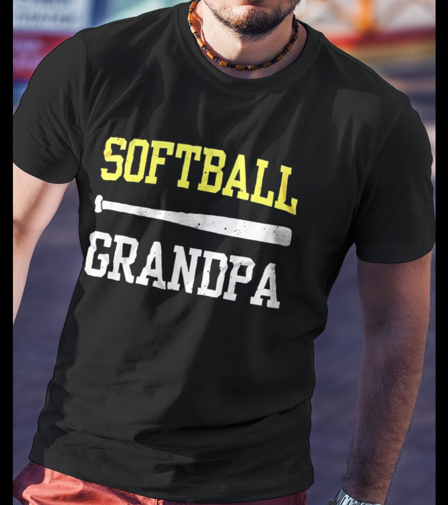 Softball Grandpa Proud Grandfather Game Day Crossed Bats T-Shirt