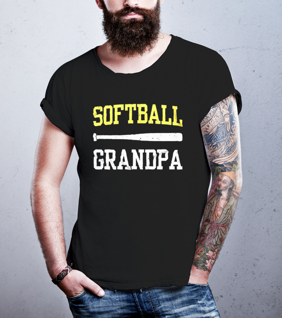 Softball Grandpa Proud Grandfather Game Day Crossed Bats T-Shirt