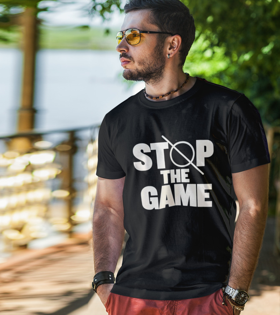 STOP THE GAME Minimalist Text With Circle Slash T-Shirt