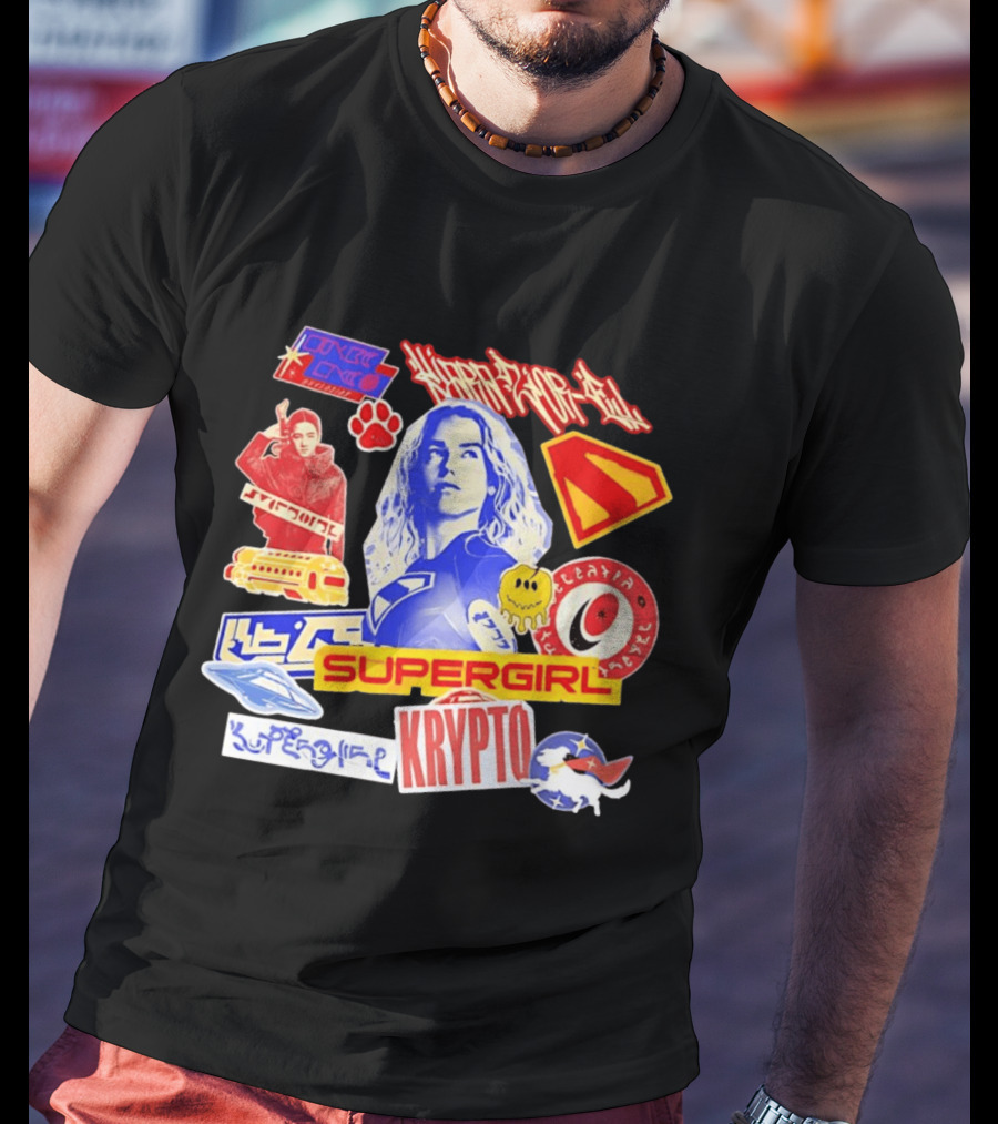Supergirl Sasha Calle Krypto The Superdog DC Comics Sticker Collage Superhero T-Shirt