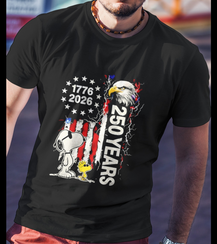 1776 2026 250 Years American Flag Eagle Snoopy Woodstock Independence T-Shirt
