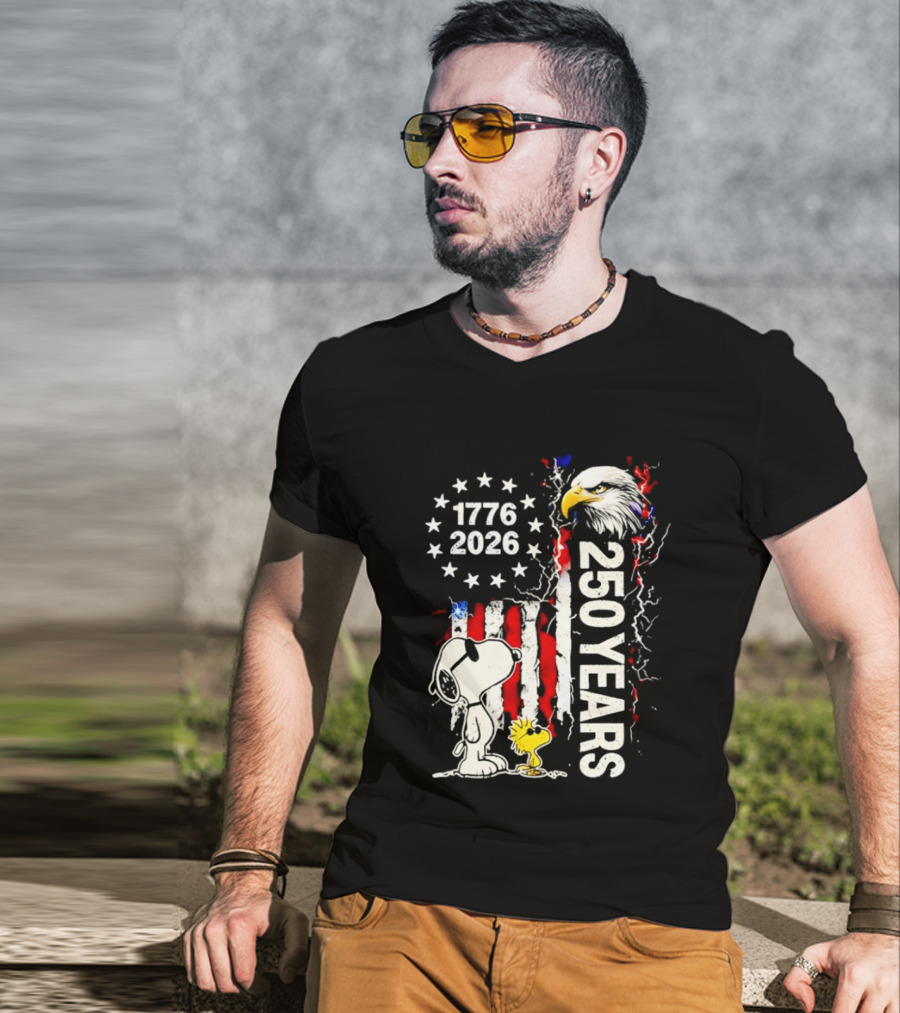 1776 2026 250 Years American Flag Eagle Snoopy Woodstock Independence T-Shirt
