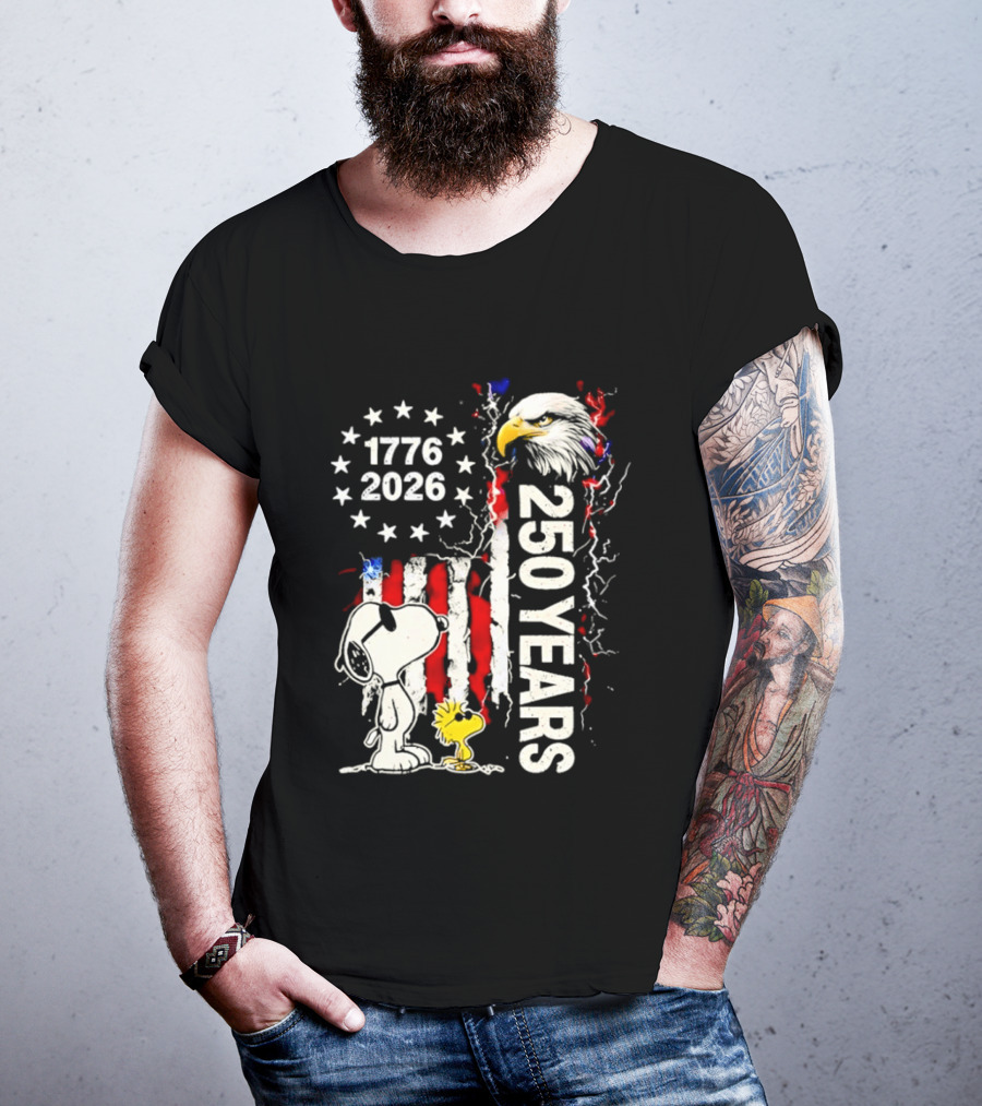 1776 2026 250 Years American Flag Eagle Snoopy Woodstock Independence T-Shirt