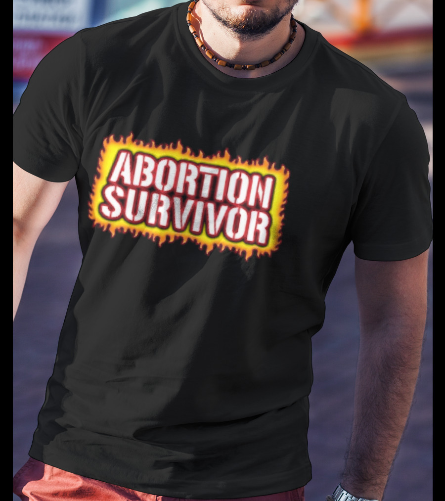Abortion Survivor Flaming Text Bold Impactful T-Shirt