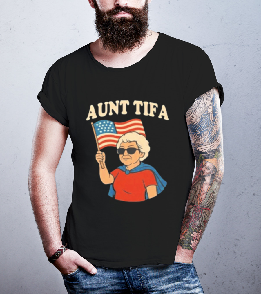 Aunt Tifa USA Flag And Cool Grandma In Sunglasses T-Shirt