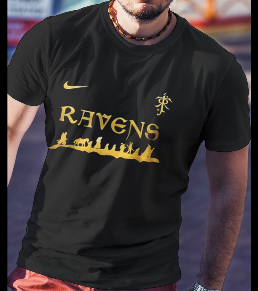 Baltimore Ravens Nike Lord Of The Rings Crossover Gold Text Collection T-Shirt