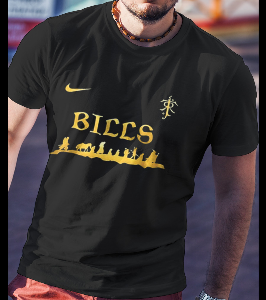 Buffalo Bills Nike Lord Of The Rings Collaboration Golden Middle Earth Adventure 2 Sided T-Shirt