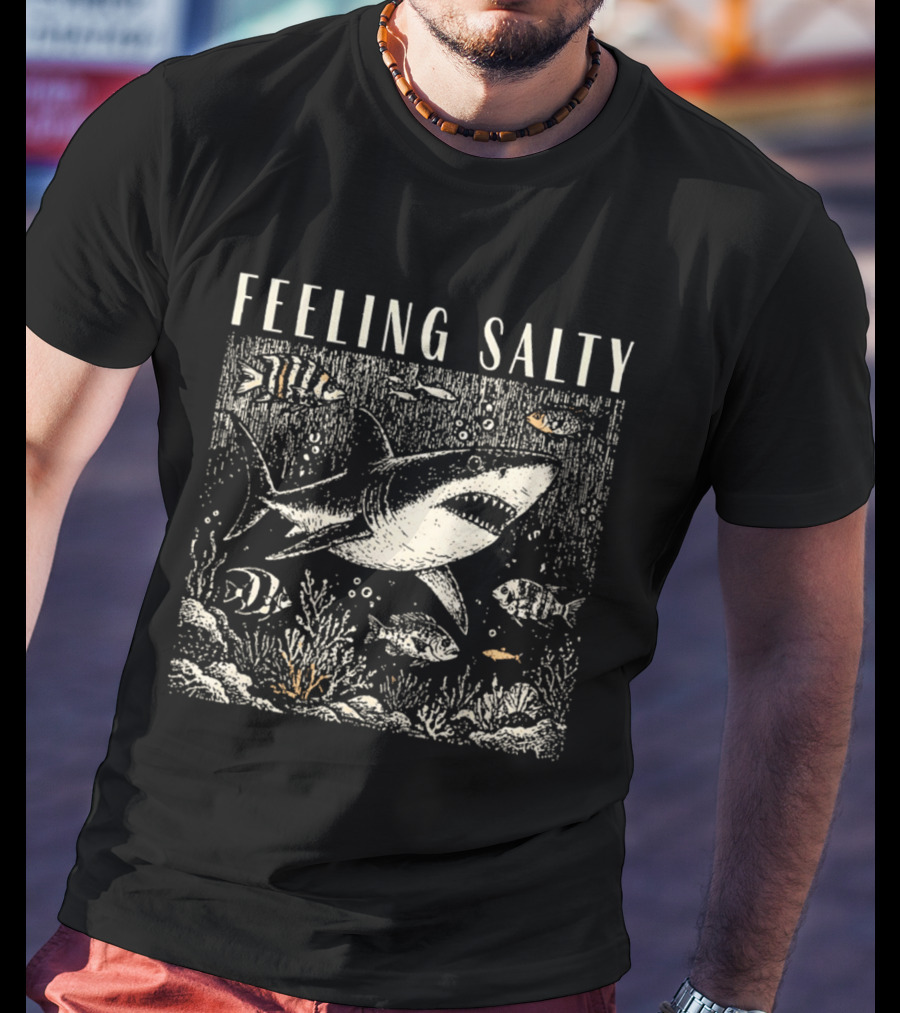 Feeling Salty Shark And Fish Ocean Scene T-Shirt