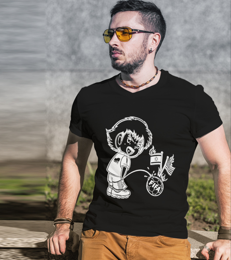 Captain Tsubasa Peeing FIFA Soccer Ball Israel USA Flags T-Shirt