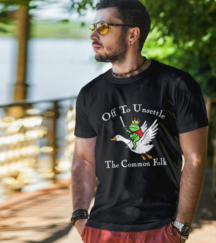 Off To Unsettle The Common Folk Frog King Riding Goose T-Shirt