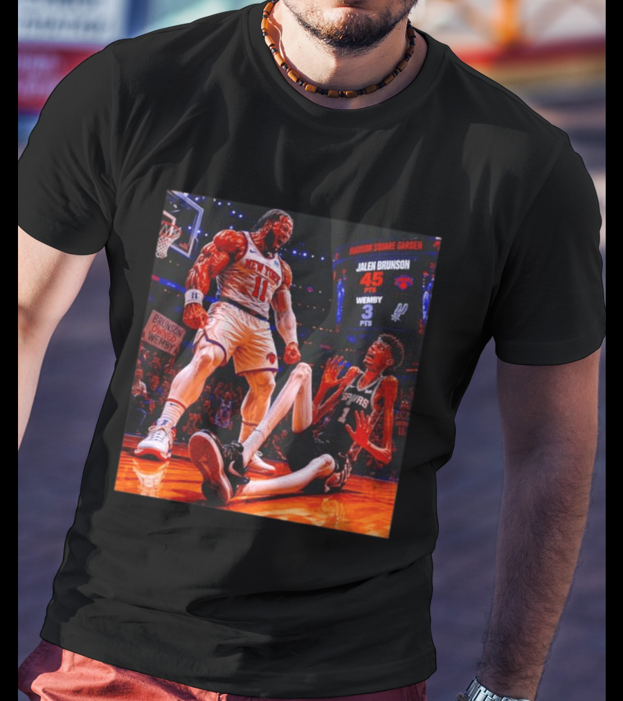 NBA Showdown Jalen Brunson 45 Points Victor Wembanyama 3 Points New York Spurs Matchup Madison Square Garden T-Shirt