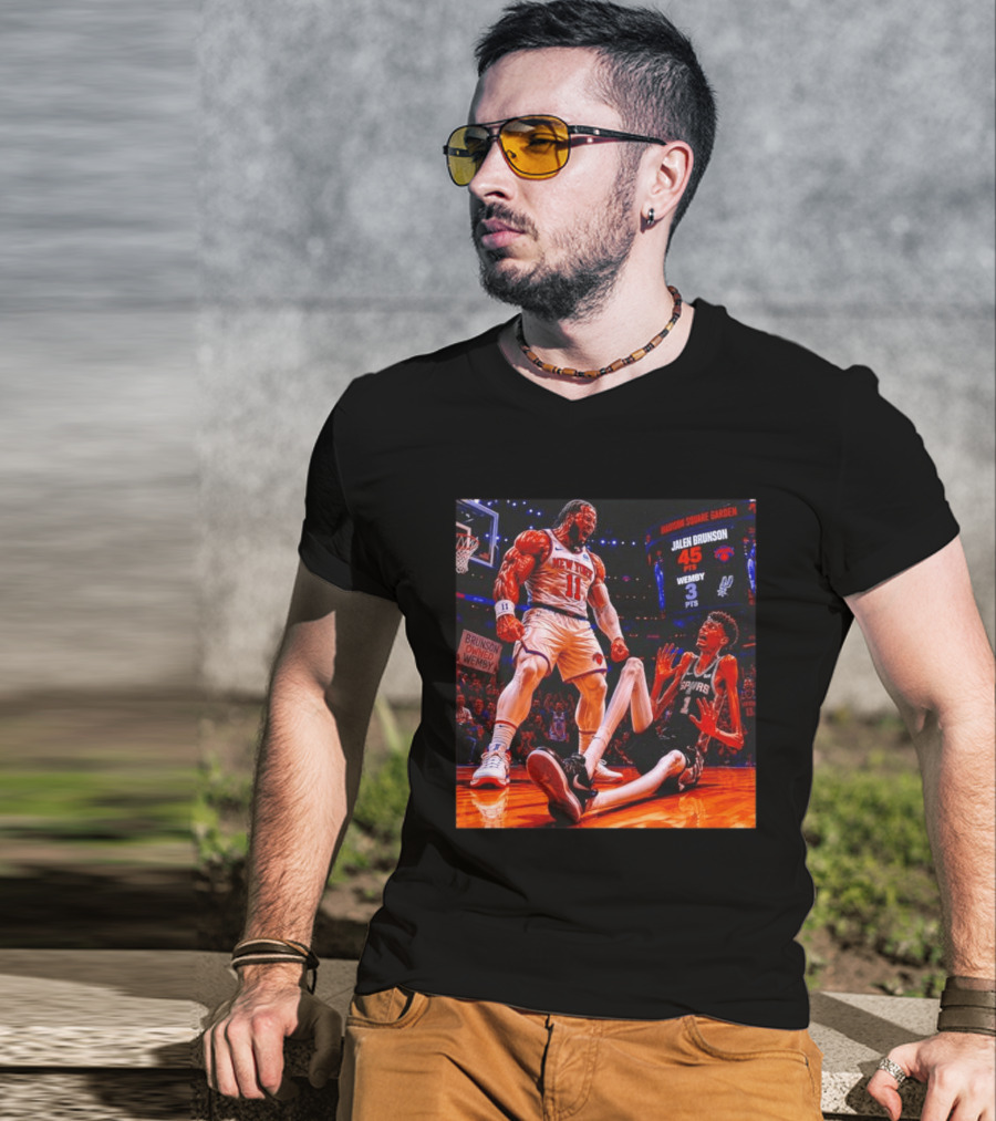 NBA Showdown Jalen Brunson 45 Points Victor Wembanyama 3 Points New York Spurs Matchup Madison Square Garden T-Shirt