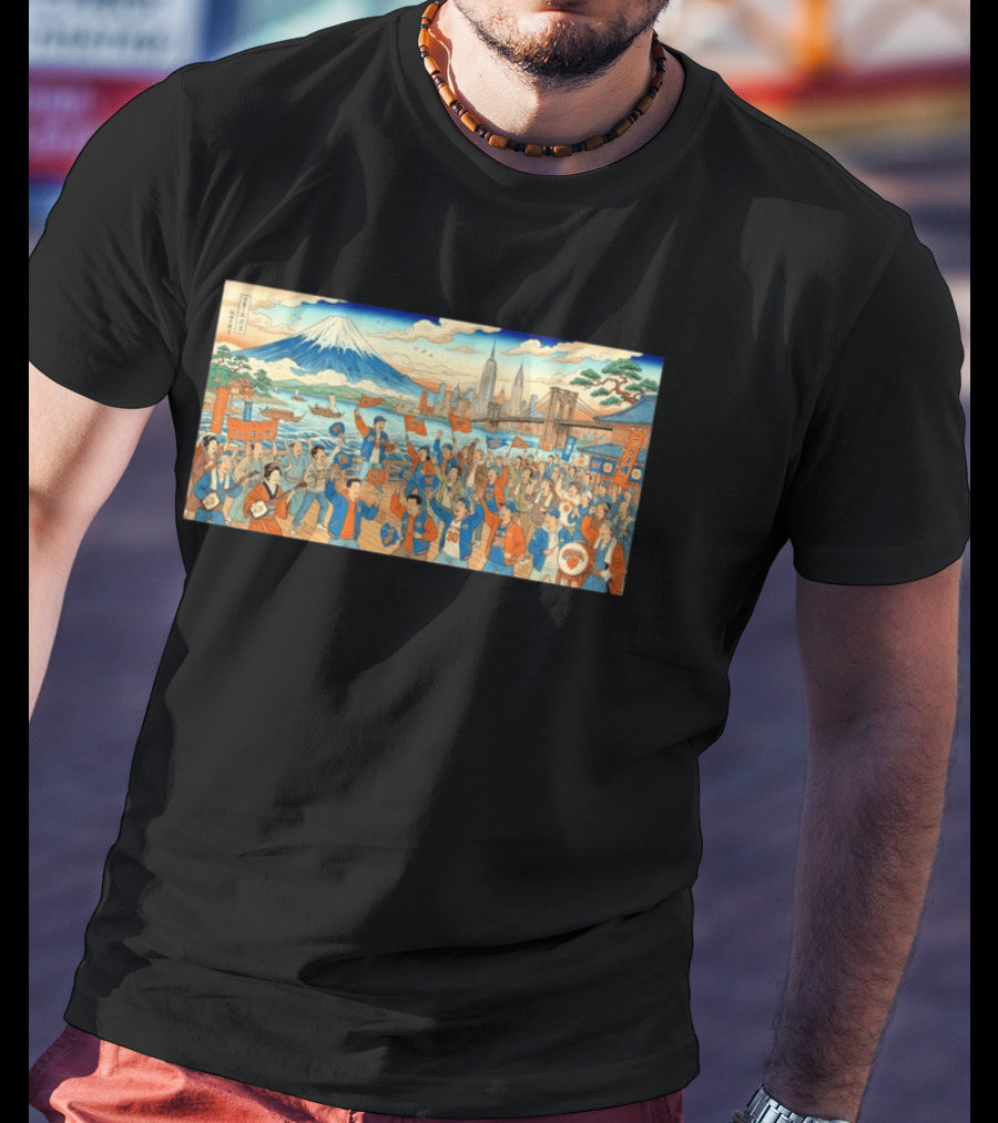 New York Knicks Fans Ukiyo E Mount Fuji New York City Skyline 1946 T-Shirt