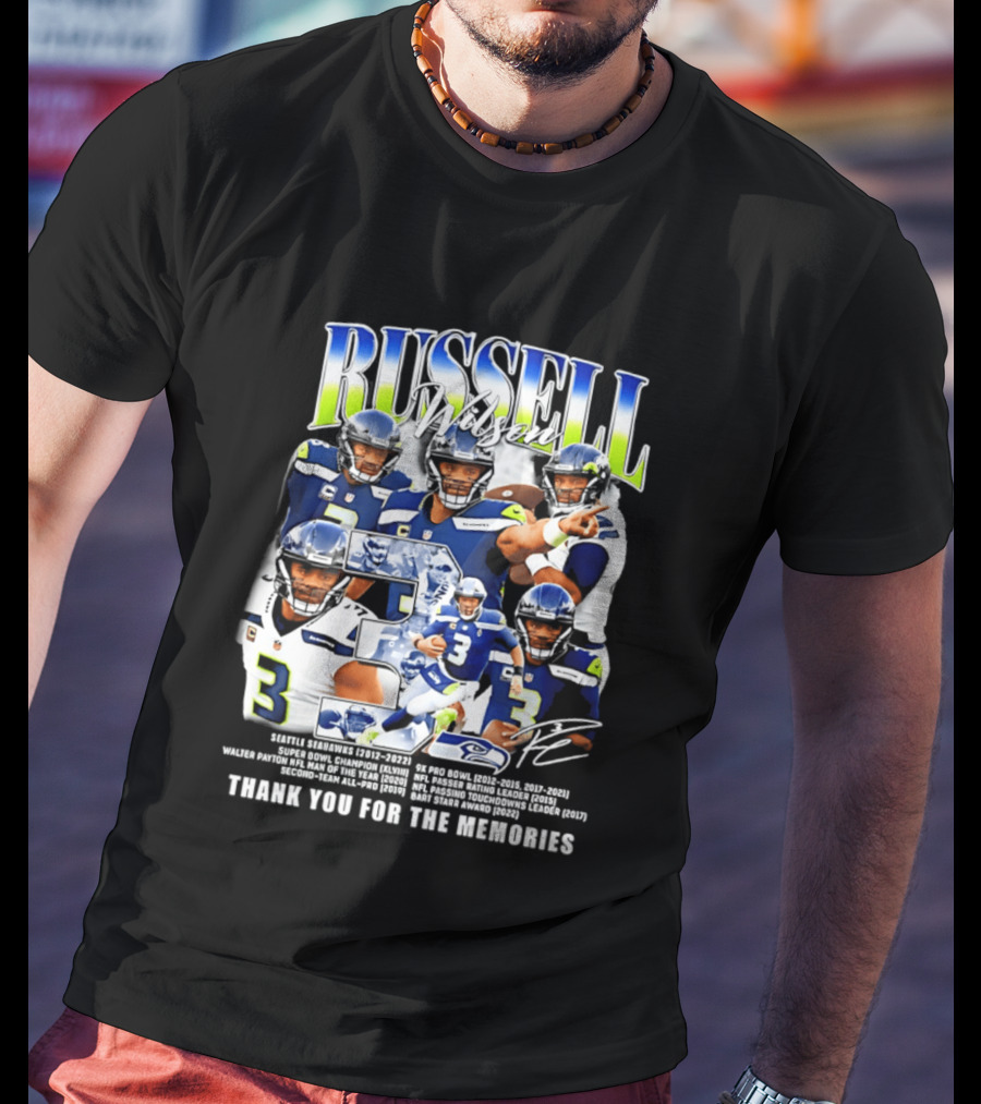 Seattle Seahawks Russell Wilson Number 3 Thank You For The Memories T-Shirt