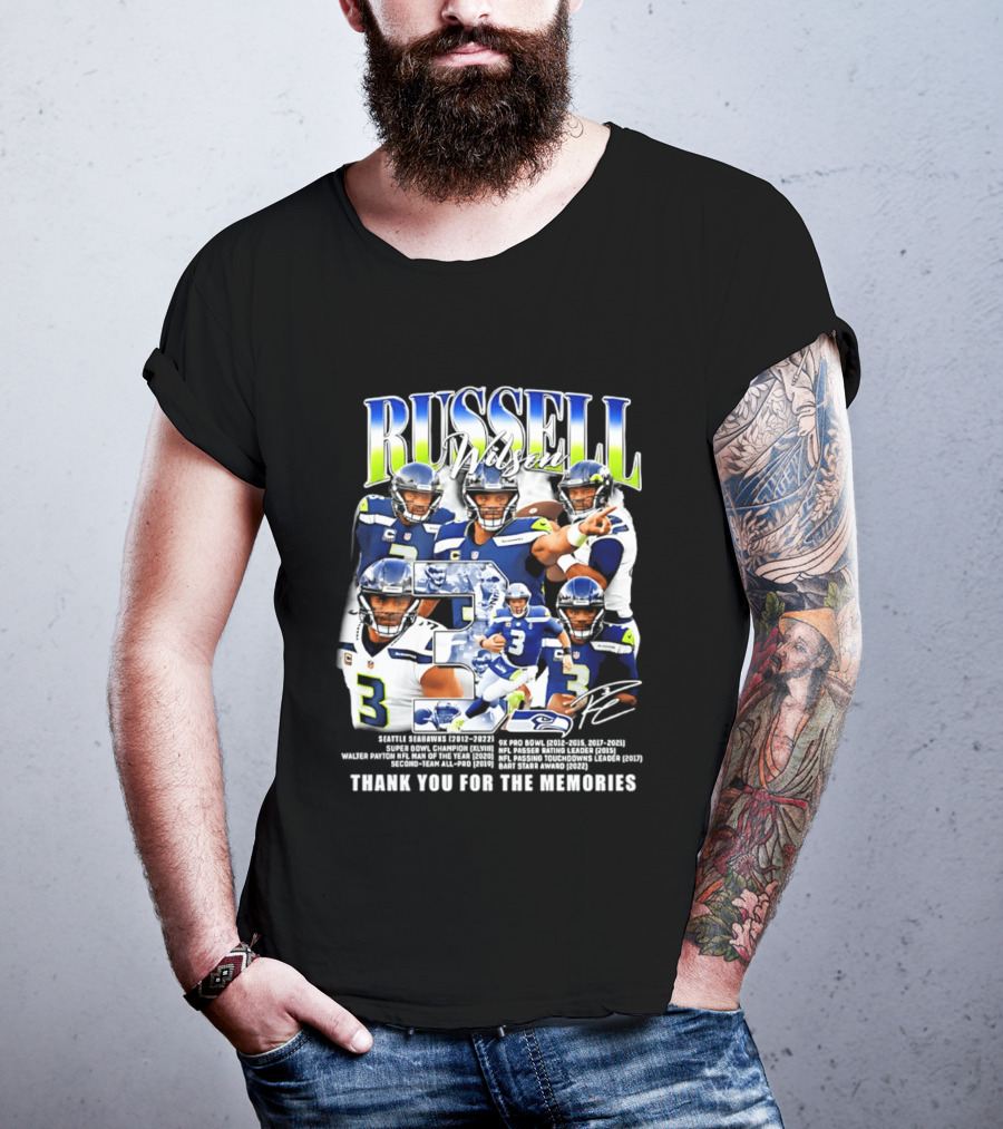 Seattle Seahawks Russell Wilson Number 3 Thank You For The Memories T-Shirt