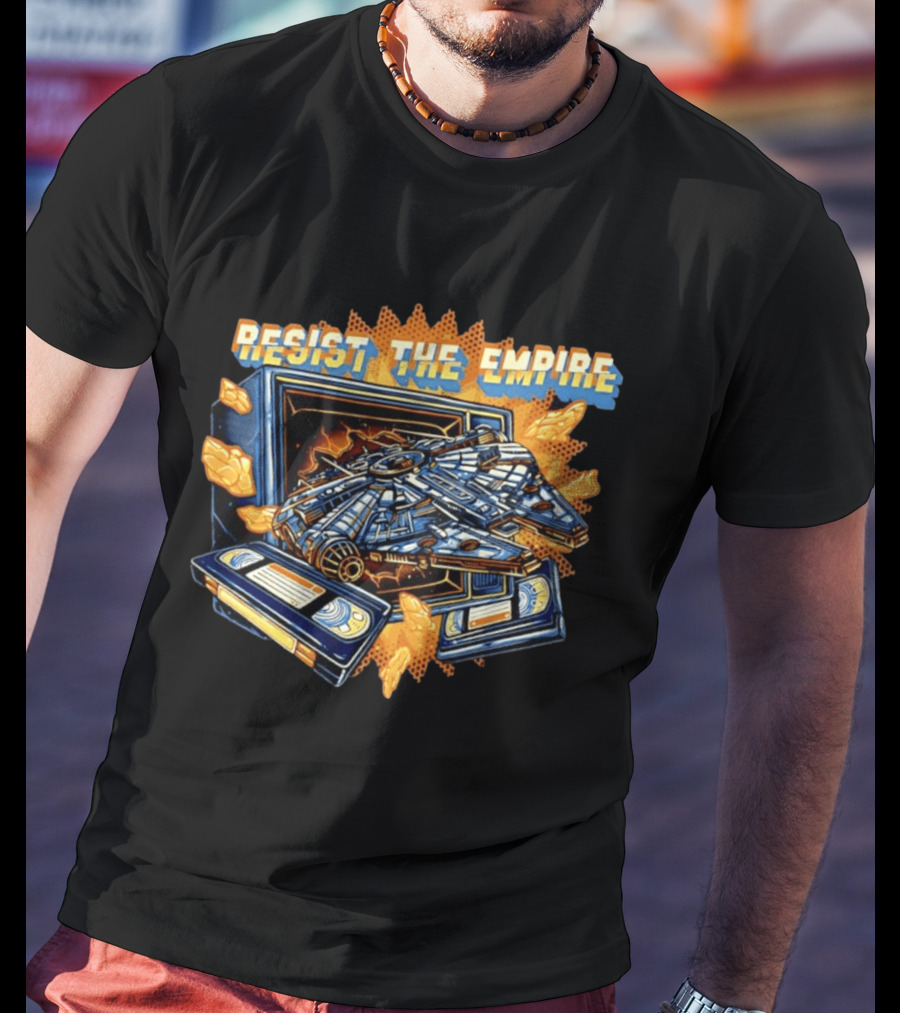 Star Wars Resist The Empire VHS Tape Vintage Style Millenium Spaceship T-Shirt