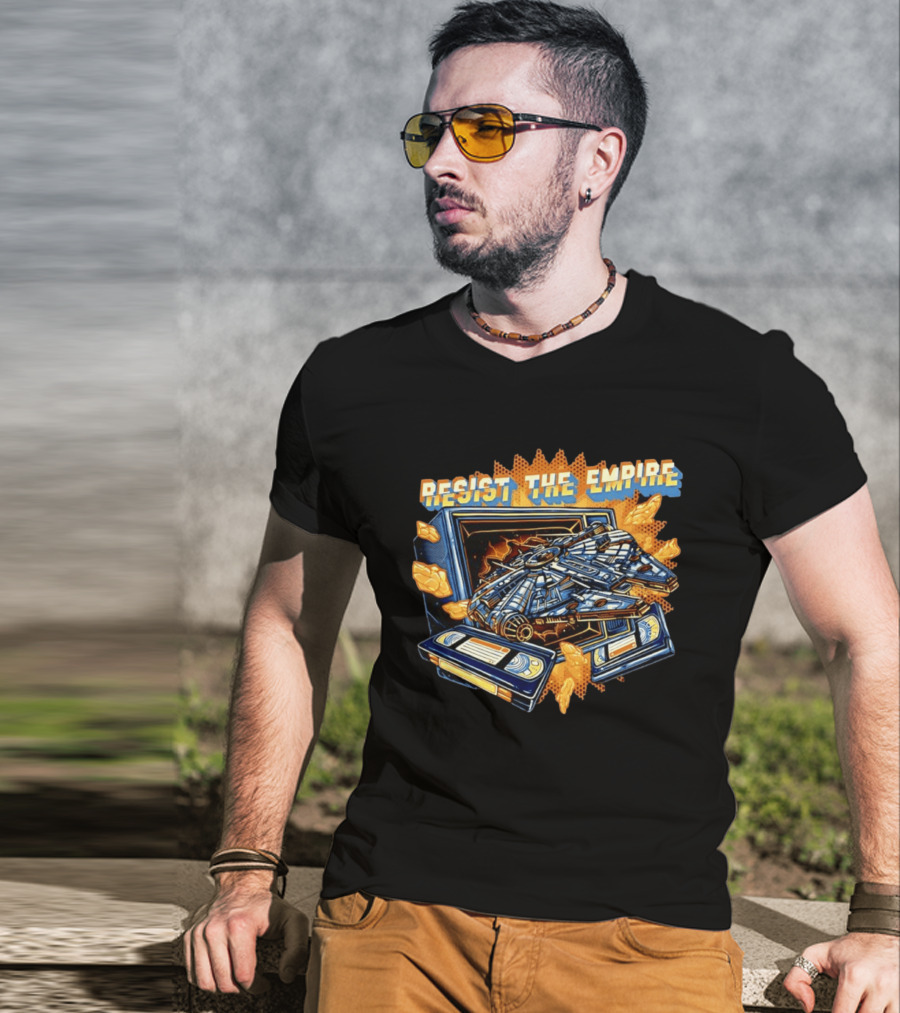 Star Wars Resist The Empire VHS Tape Vintage Style Millenium Spaceship T-Shirt