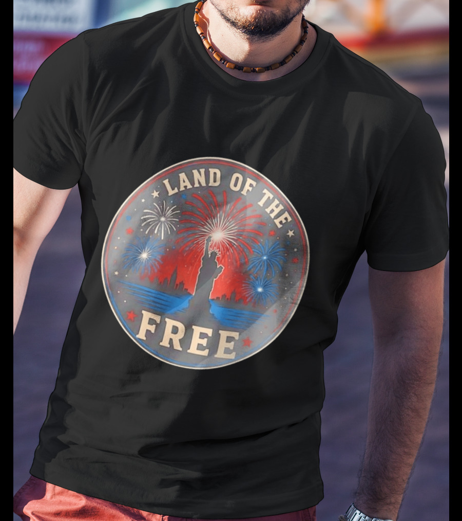 Land Of The Free Statue Of Liberty Fireworks Skyline T-Shirt
