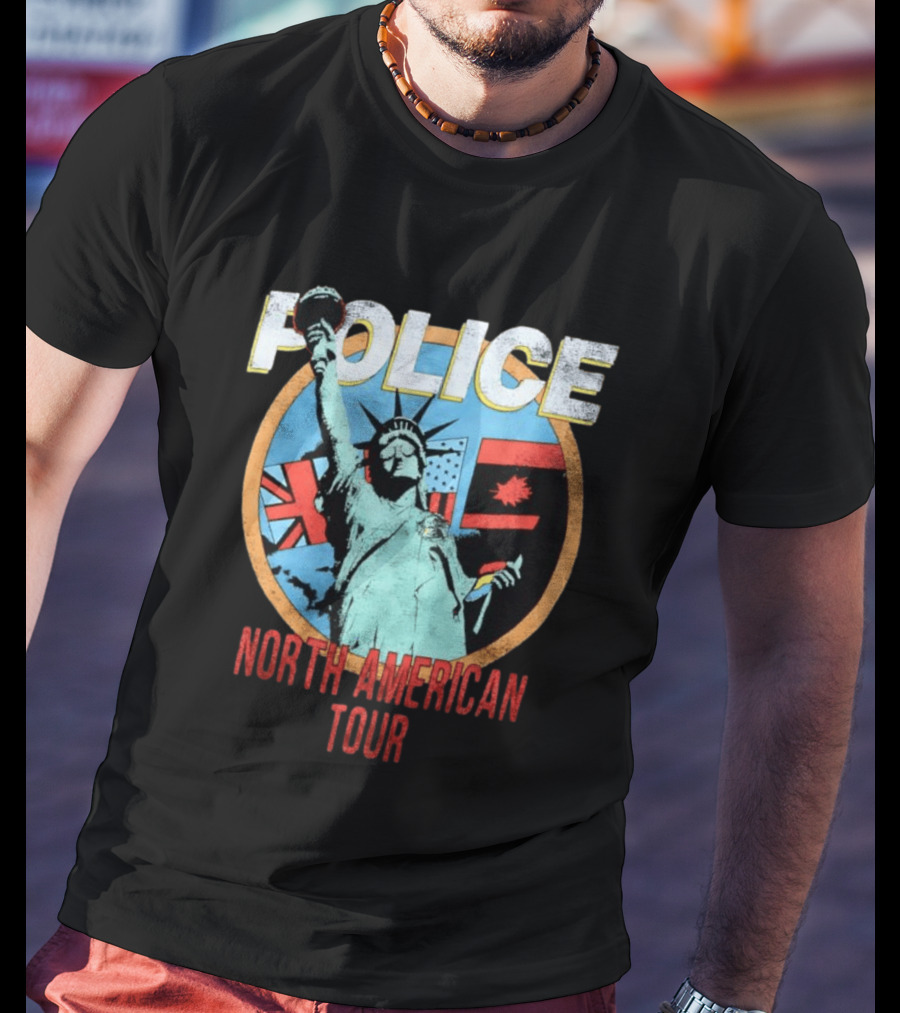 POLICE North American Tour Statue Of Liberty UK US Canada Flags T-Shirt