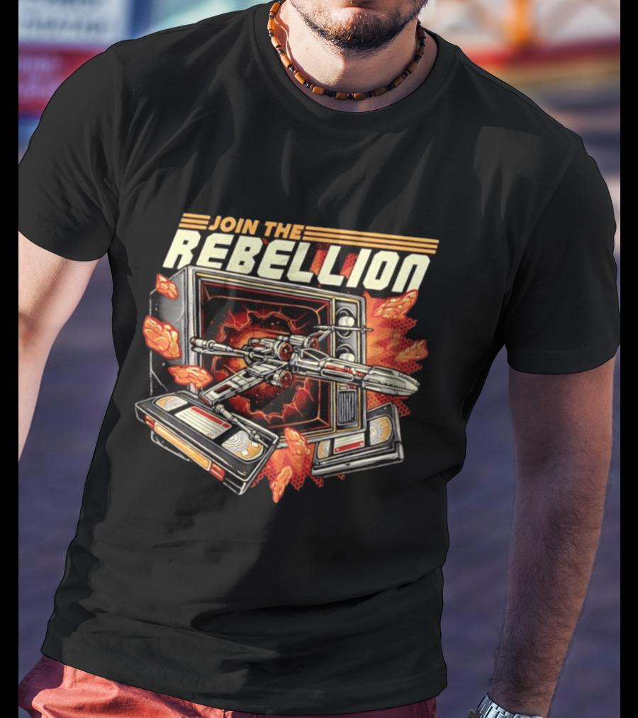 Join The Rebellion X Wing Starfighter Star Wars Retro TV Explosion T-Shirt