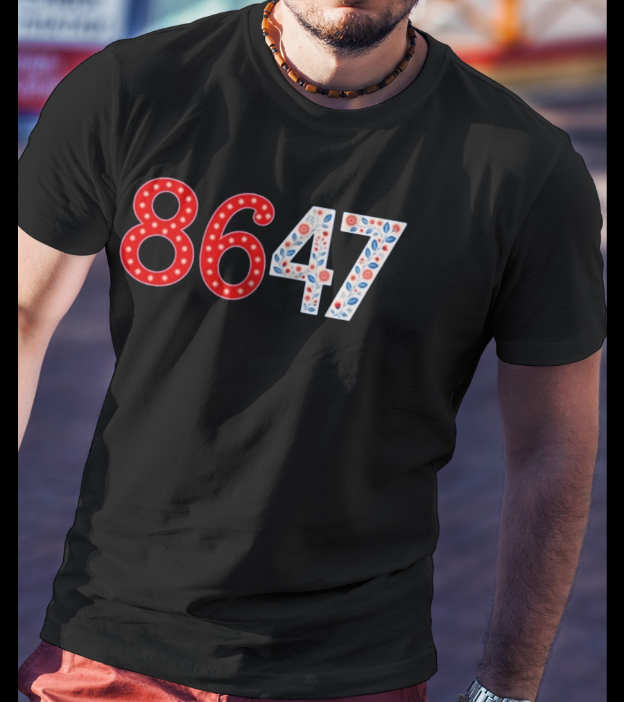 8647 Number Red And Blue Floral Stars T-Shirt