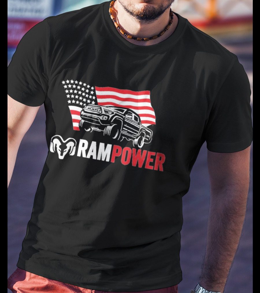 RAMPOWER American Flag Truck And Ram Head T-Shirt