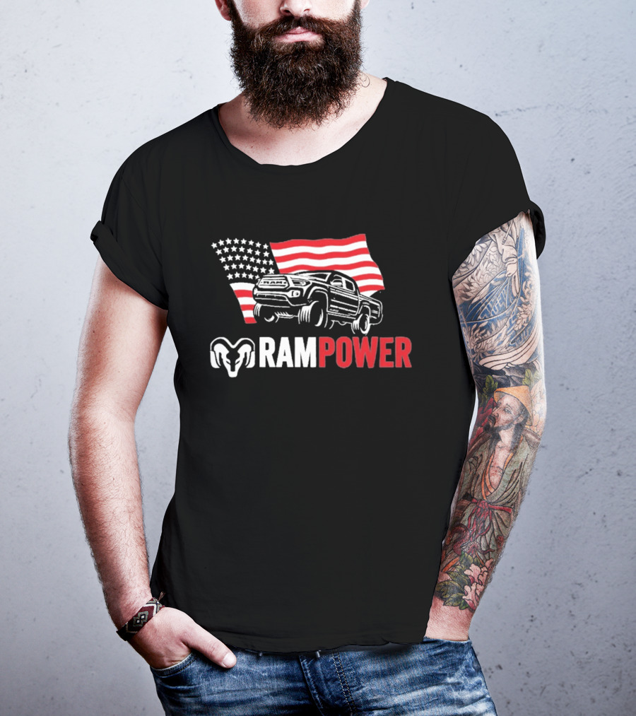 RAMPOWER American Flag Truck And Ram Head T-Shirt