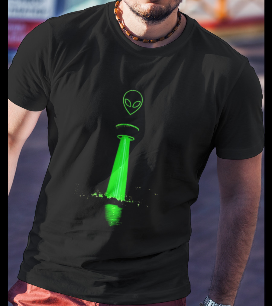 Victor Wamby Alien Spaceship Calgary Tower Abduction UFO Green Glow T-Shirt