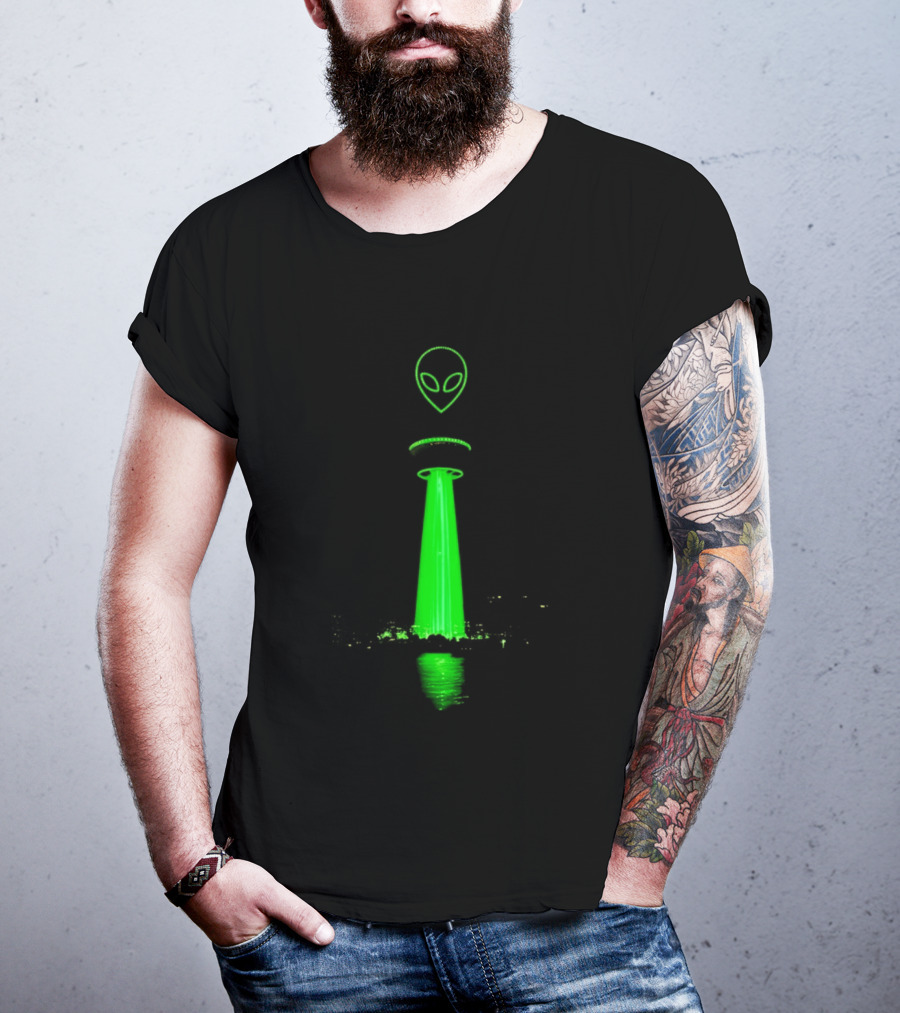 Victor Wamby Alien Spaceship Calgary Tower Abduction UFO Green Glow T-Shirt