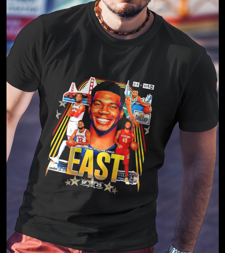 All Star Basketball Starting Lineup East 2026 Golden State Bay Bridge SF 45 Cleveland New York T-Shirt