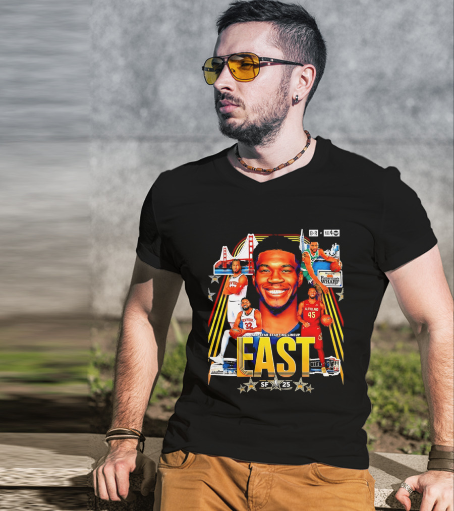 All Star Basketball Starting Lineup East 2026 Golden State Bay Bridge SF 45 Cleveland New York T-Shirt