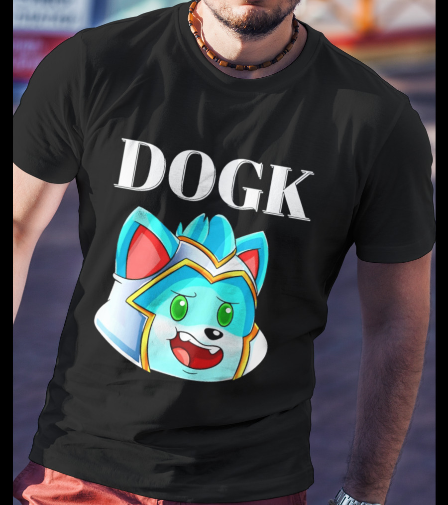 DOGK Cute Cartoon Character Blue Dog Head T-Shirt