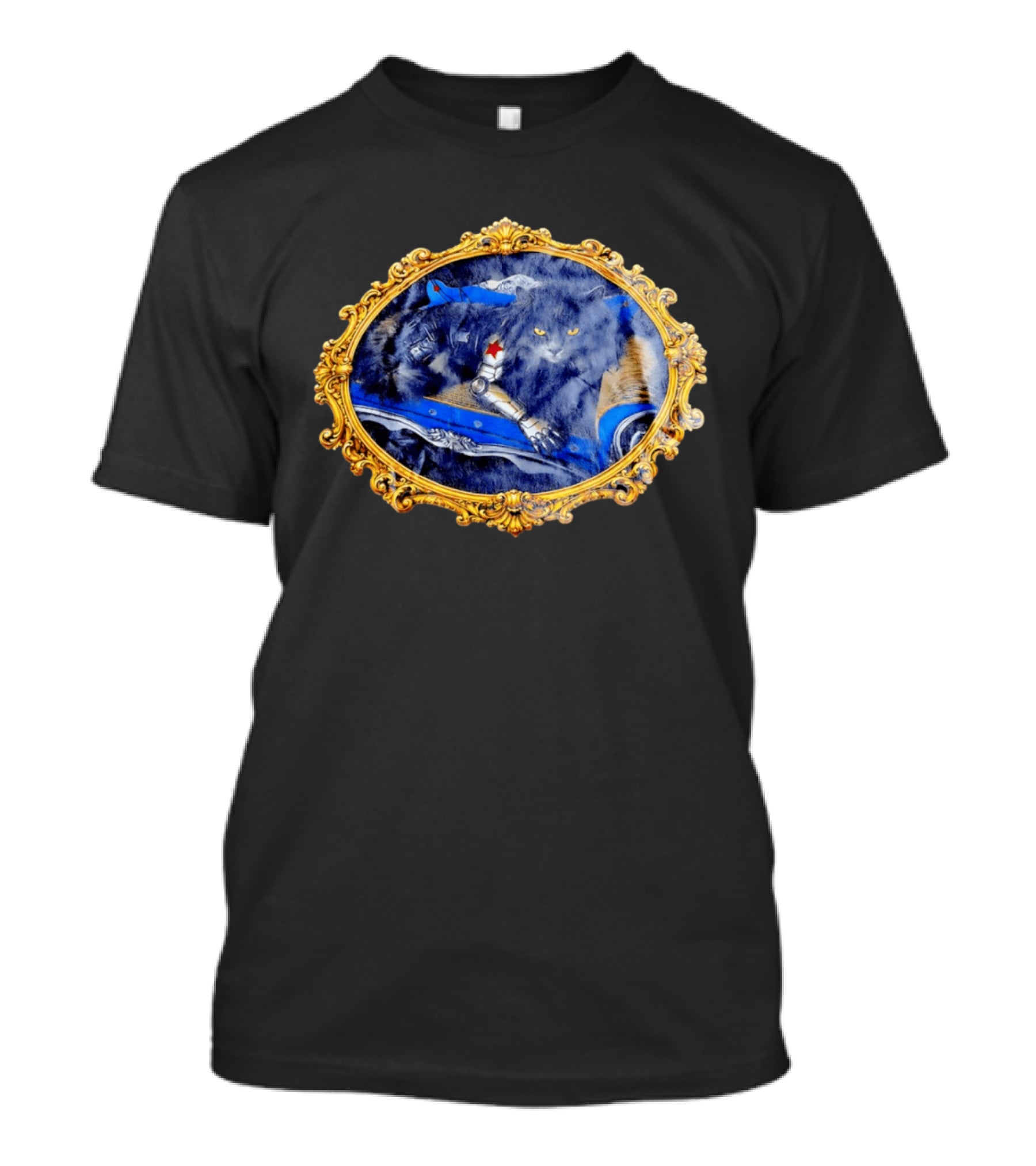 Bucky Barnes Winter Soldier Black Cat With Mechanical Arm In Ornate Frame T-Shirt