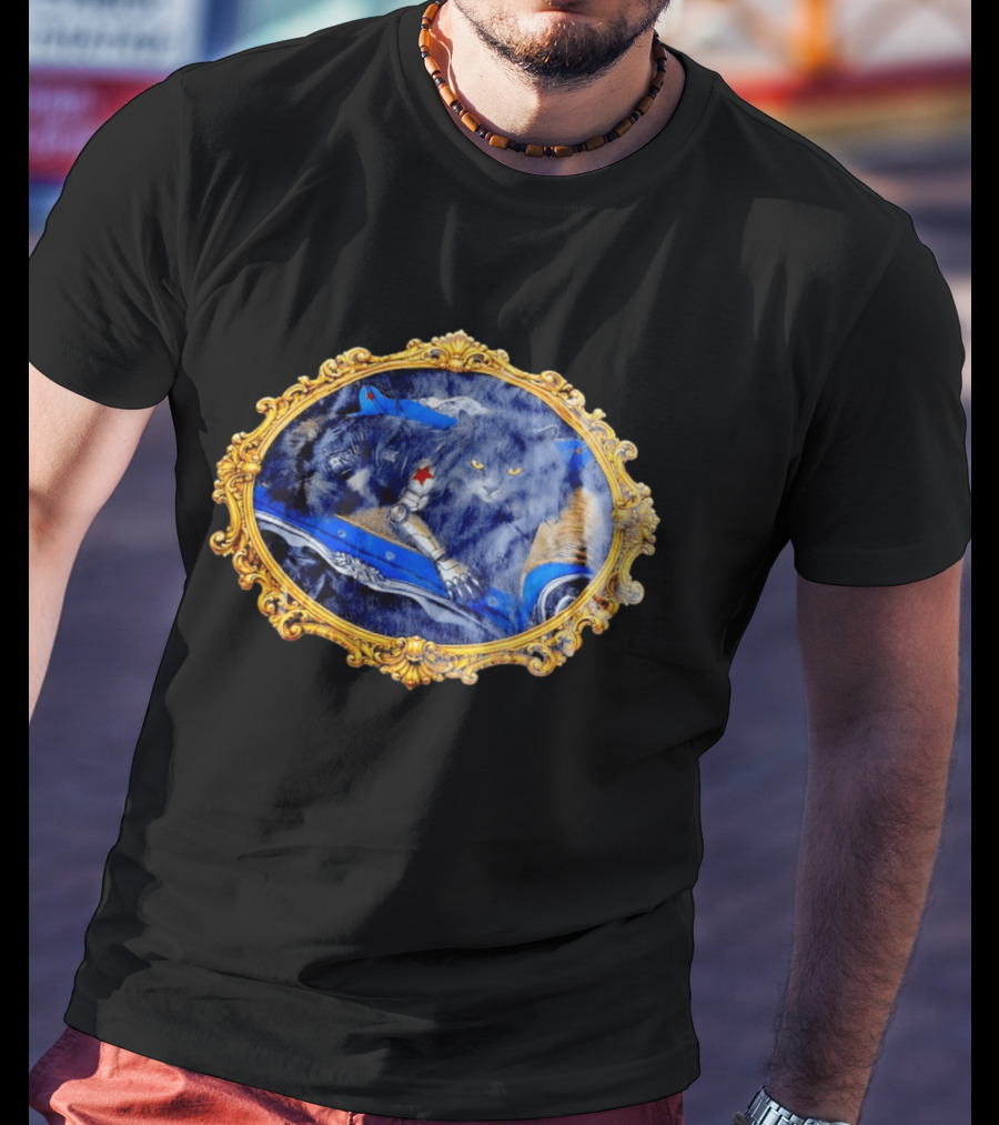 Bucky Barnes Winter Soldier Black Cat With Mechanical Arm In Ornate Frame T-Shirt