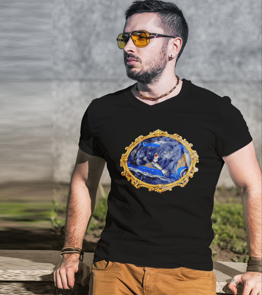 Bucky Barnes Winter Soldier Black Cat With Mechanical Arm In Ornate Frame T-Shirt