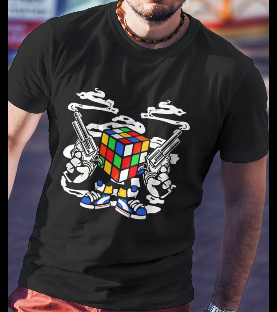 Gangster Rubik's Cube With Dual Pistols And Sneakers T-Shirt