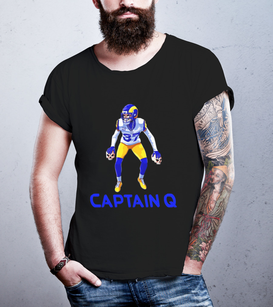 Captain Q Los Angeles Rams Number 37 Skull Hands T-Shirt