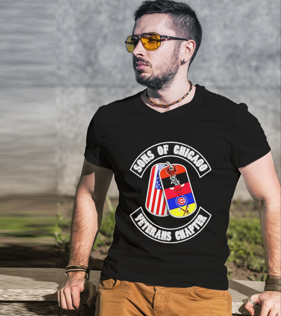 Sons Of Chicago Veterans Chapter Dog Tags Bears White Sox Bulls Cubs Patriots T-Shirt