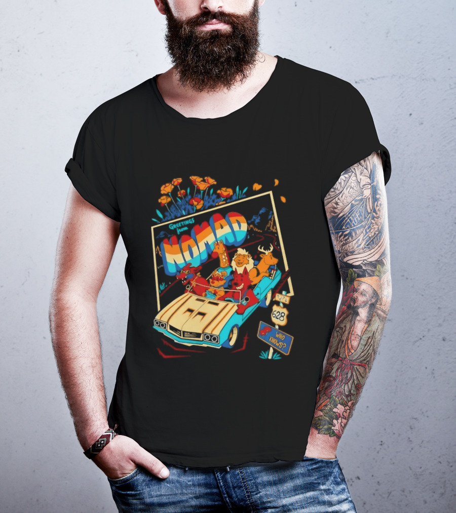 Nomad Adventure With Animals In Car Who Knows Sign T-Shirt