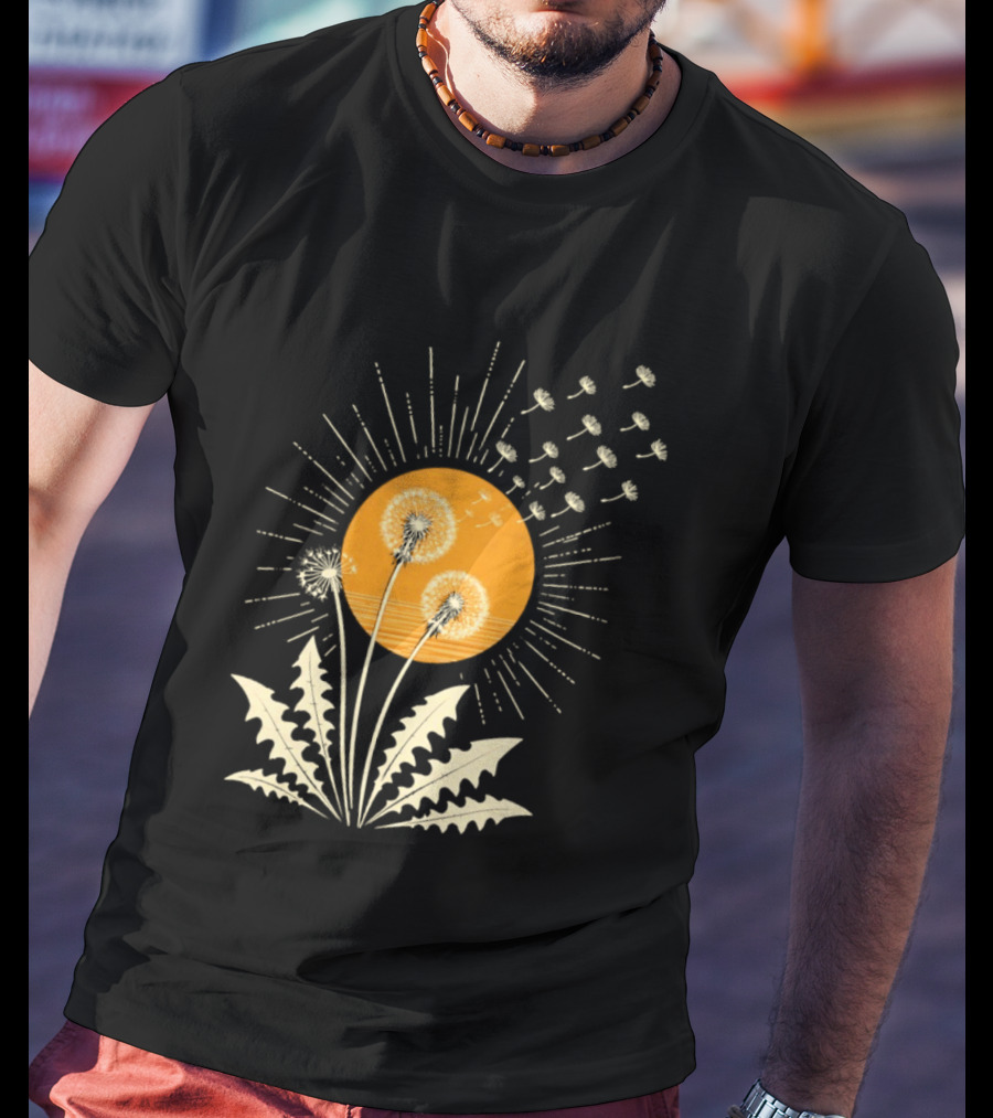 Golden Sunlight Dandelion Seeds Flying Nature Burst T-Shirt