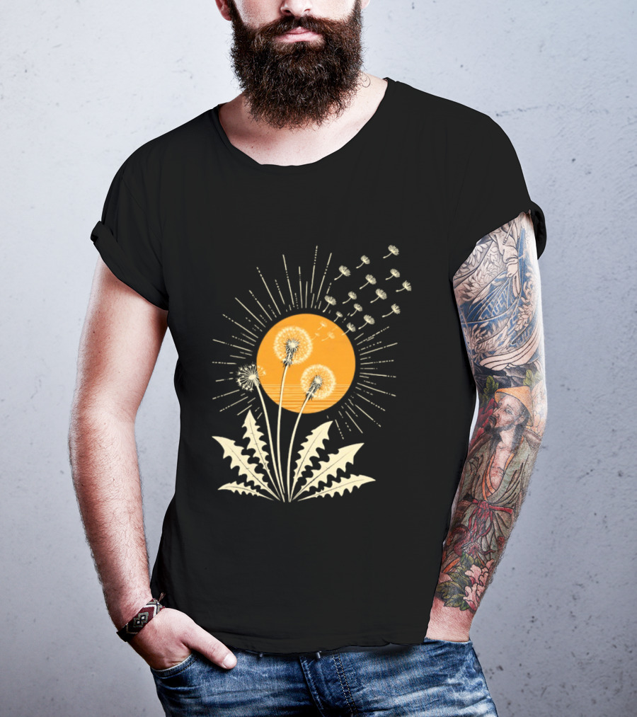 Golden Sunlight Dandelion Seeds Flying Nature Burst T-Shirt