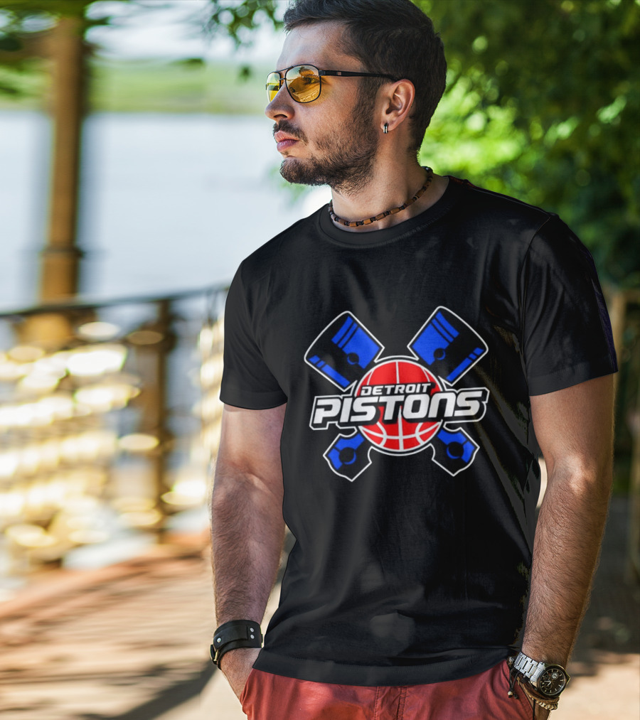 Detroit Pistons Basketball Team Crossed Pistons And Ball T-Shirt