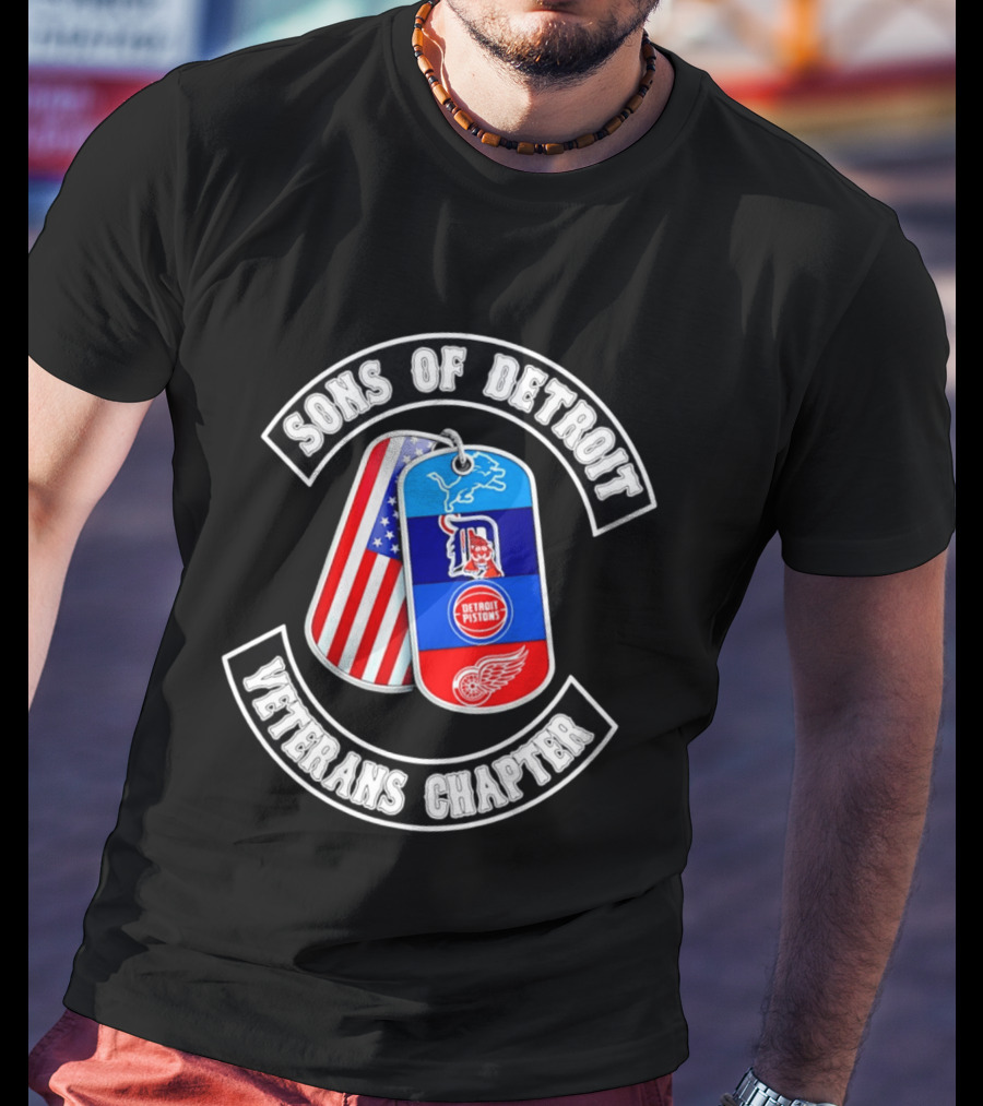 Sons Of Detroit Veterans Chapter Dog Tags Lions Tigers Pistons Red Wings T-Shirt