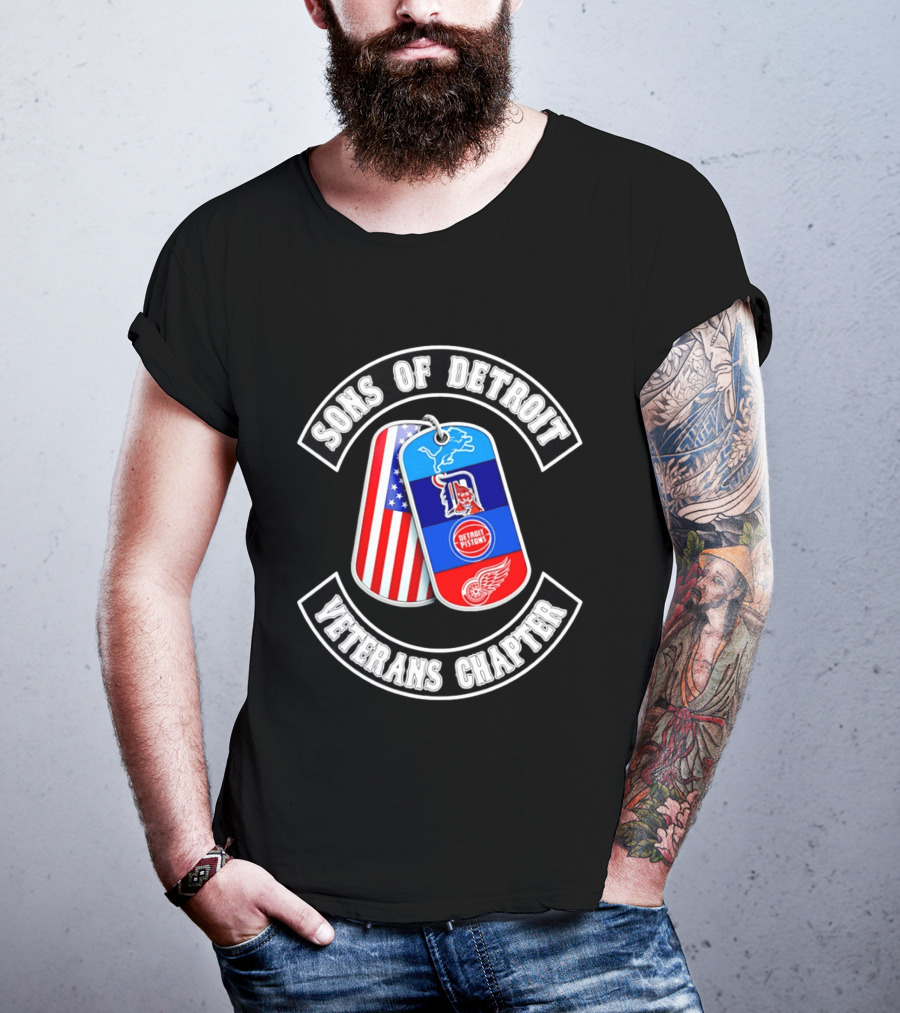 Sons Of Detroit Veterans Chapter Dog Tags Lions Tigers Pistons Red Wings T-Shirt