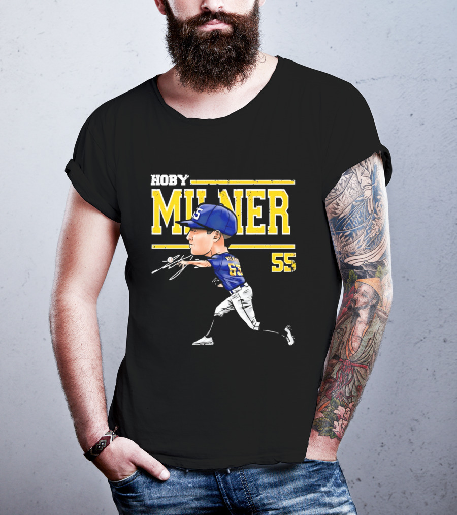 Hoby Milner Milwaukee 55 Cartoon Pitcher T-Shirt