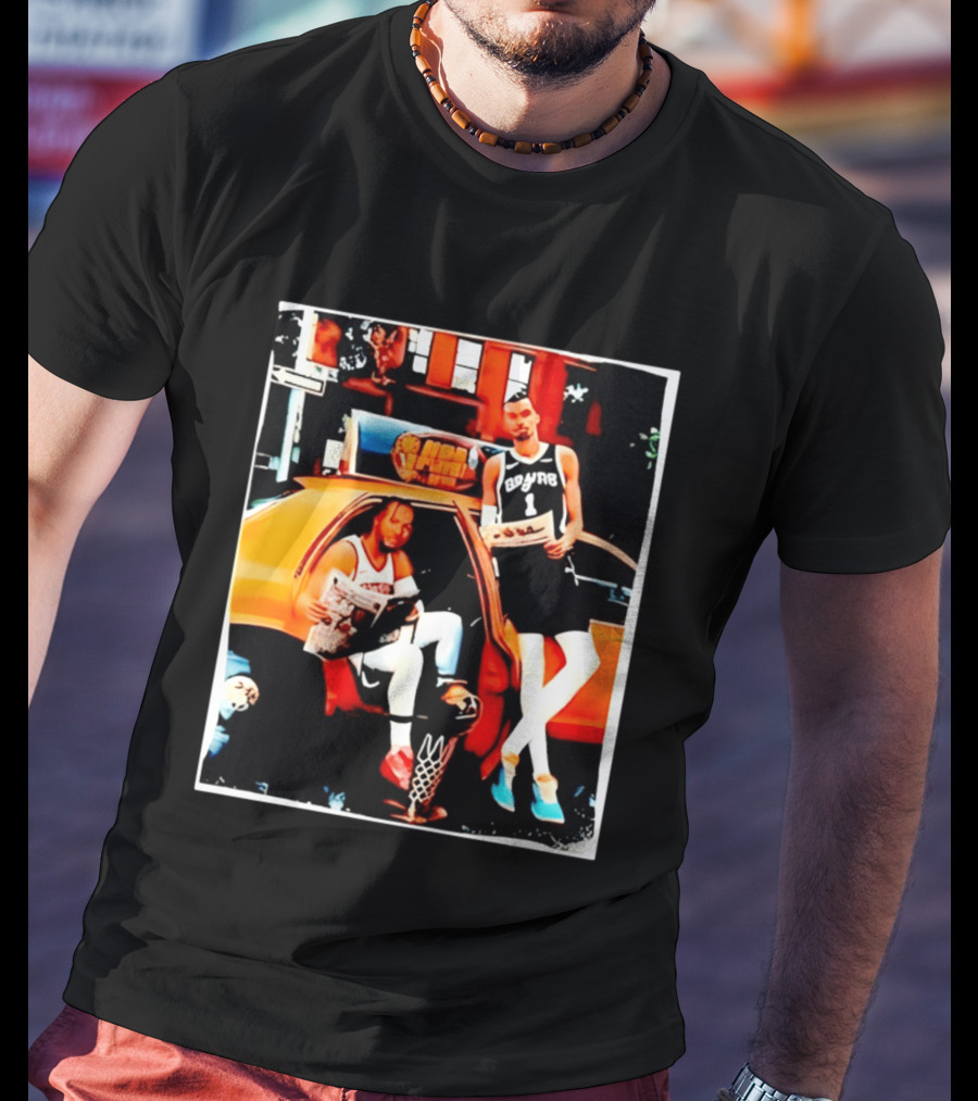 NBA Hoopers Jalen Brunson Victor Wembanyama Spurs Knicks Crossover Comic Style Street Scene T-Shirt